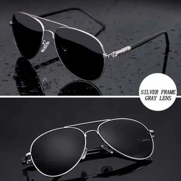 Mens Silver Metal Aviator Sunglasses Gray Polarized Lenses New - Picture 4 of 6